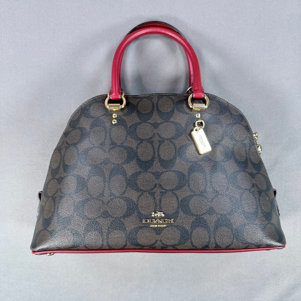 Coach Sierra Satchel Signature Coated Canvas Brown Red 13x9.5 Gold Hardware 2558 - Picture 10 of 16